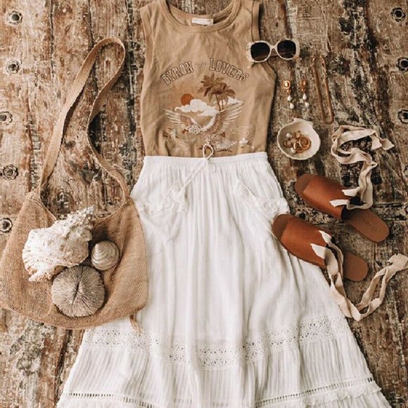 New Bohemian White Lace Tassel Tie Maxi Skirt - Picture 6 of 6